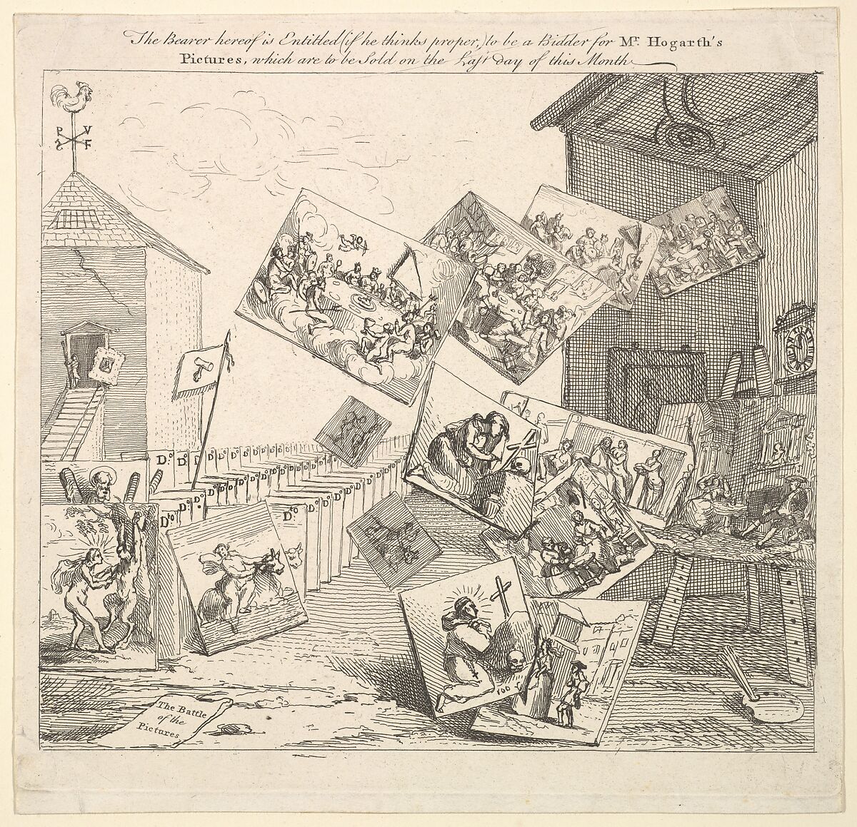 The Battle of the Pictures, William Hogarth (British, London 1697–1764 London), Etching and engraving; only state 
