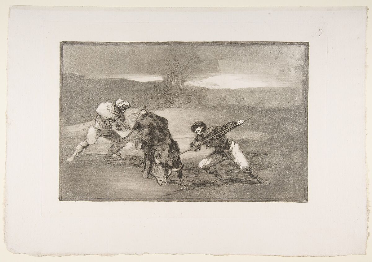 Plate 2 from "La Tauromaquia": Another way of hunting on foot, Goya (Francisco de Goya y Lucientes) (Spanish, Fuendetodos 1746–1828 Bordeaux), Etching, burnished aquatint, drypoint, burin 