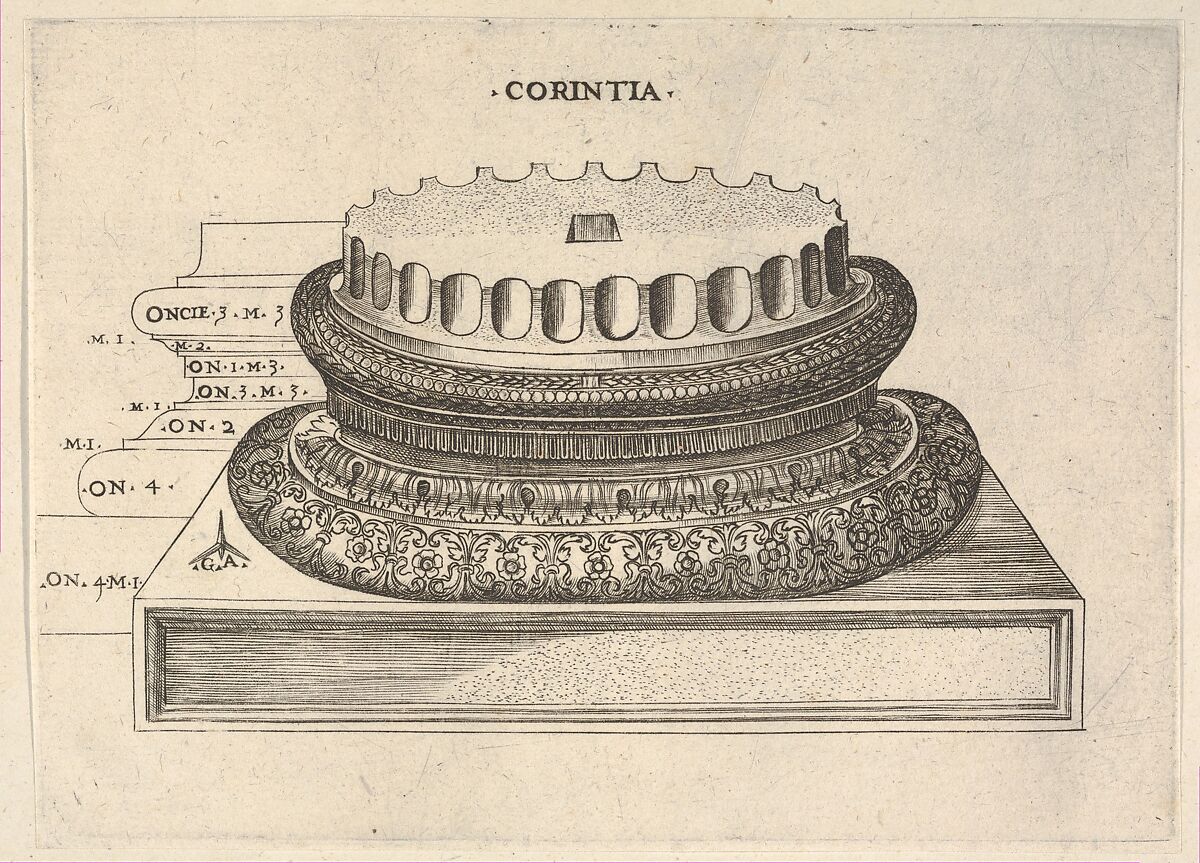 Corinthian Base, Monogrammist G.A. &amp; the Caltrop (Italian, 1530–1540), Engraving 