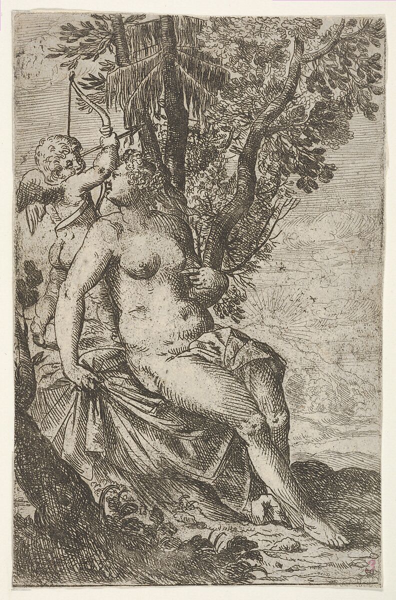 Cupid prepares to shoot an arrow as Venus looks over her right shoulder, from "Sport of Love" (Scherzi d'amore), Odoardo Fialetti (Italian, Bologna 1573–1637/38 Venice), Etching 