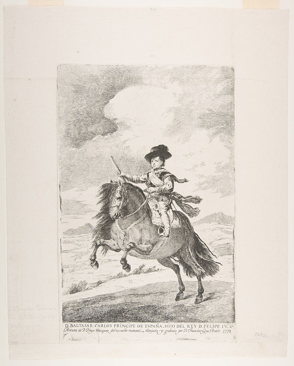 Baltasar Carlos on horseback, after Velázquez, Goya (Francisco de Goya y Lucientes) (Spanish, Fuendetodos 1746–1828 Bordeaux), Etching, drypoint 