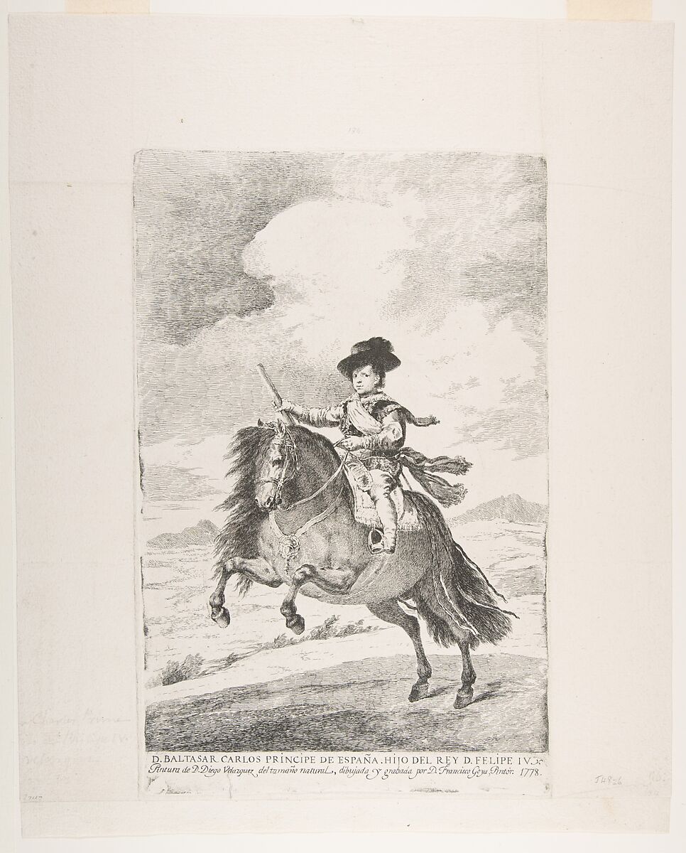 Don Baltasar Carlos on horseback, after Velázquez, Goya (Francisco de Goya y Lucientes) (Spanish, Fuendetodos 1746–1828 Bordeaux), Etching, drypoint 