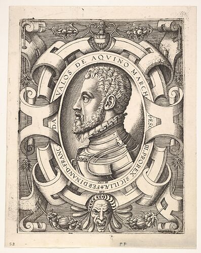Bust portrait of Ferdinando Francesco de Avalos, marquis of Pescara, in an oval ornamented frame