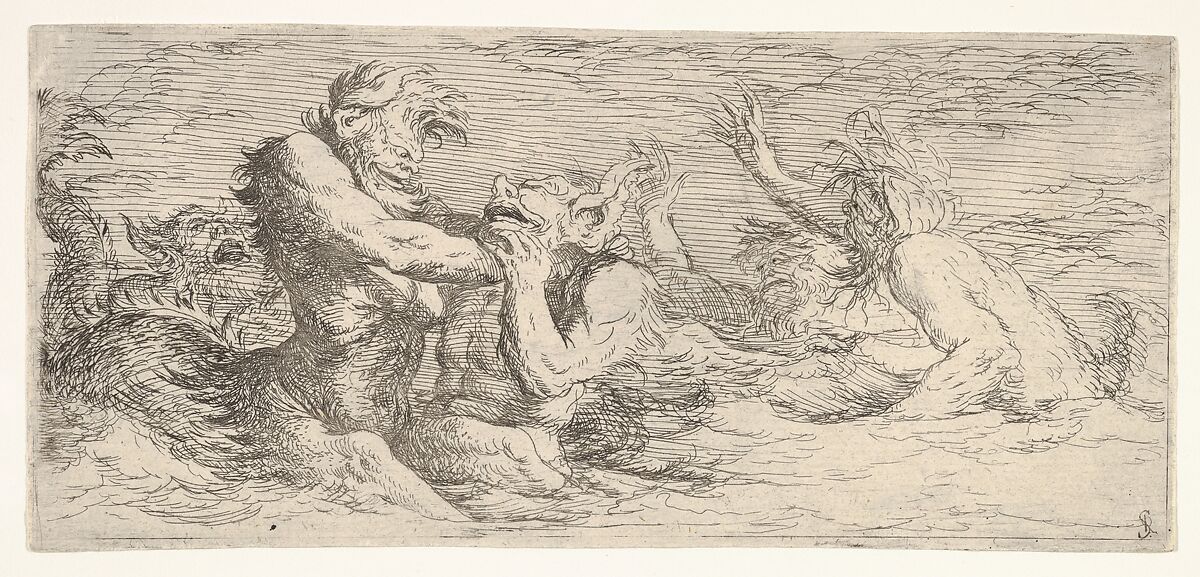 Five battling tritons, from "The Triton Group", Salvator Rosa (Italian, Arenella (Naples) 1615–1673 Rome), Etching with drypoint 