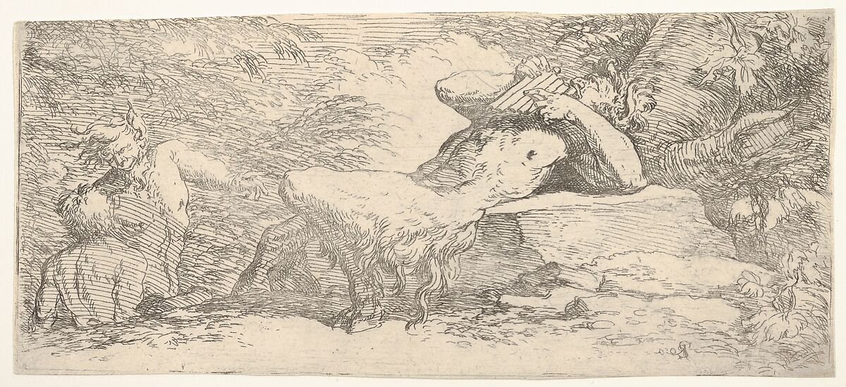Piping satyr and two fauns, from "The Triton Group", Salvator Rosa (Italian, Arenella (Naples) 1615–1673 Rome), Etching with drypoint 