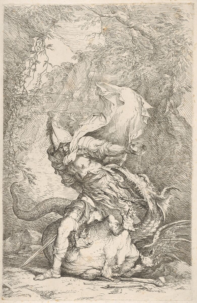 Jason and the Dragon, Salvator Rosa (Italian, Arenella (Naples) 1615–1673 Rome), Etching and drypoint 