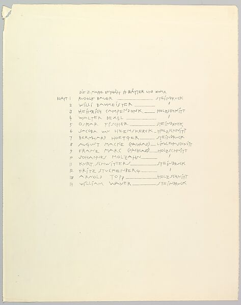 Bauhaus Portfolio III: Table of Contents/Imprint, Lyonel Charles Feininger (American, New York 1871–1956 New York), Lithograph 