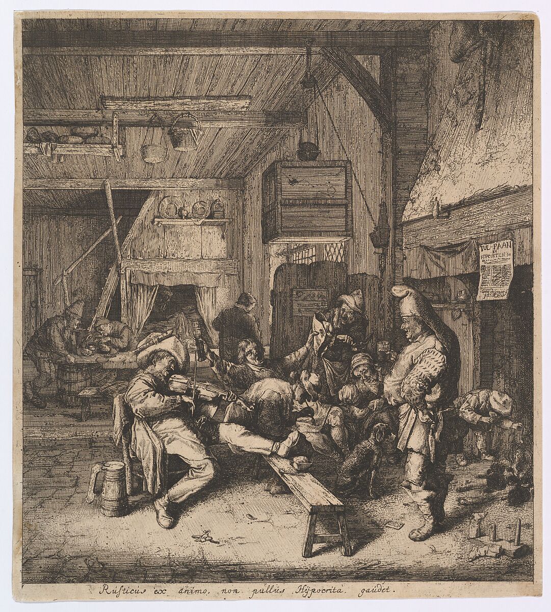 The Violin Player Seated in the Inn, Cornelis Dusart (Dutch, Haarlem 1660–1704 Haarlem), Etching with roulette 