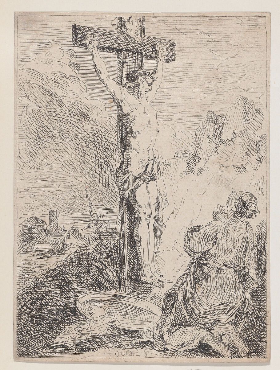 Mary Magdalene Praying at the Foot of the Cross, Michel François Dandré-Bardon (French, Aix-en-Provence 1700–1783 Paris), Etching