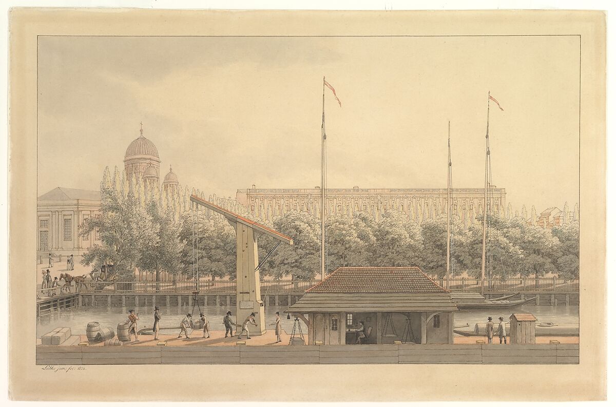 View of Berlin with the Dome and Castle, Ludwig Eduard Lütke (German, Berlin 1801–1850 Berlin), Pen and gray ink, watercolor