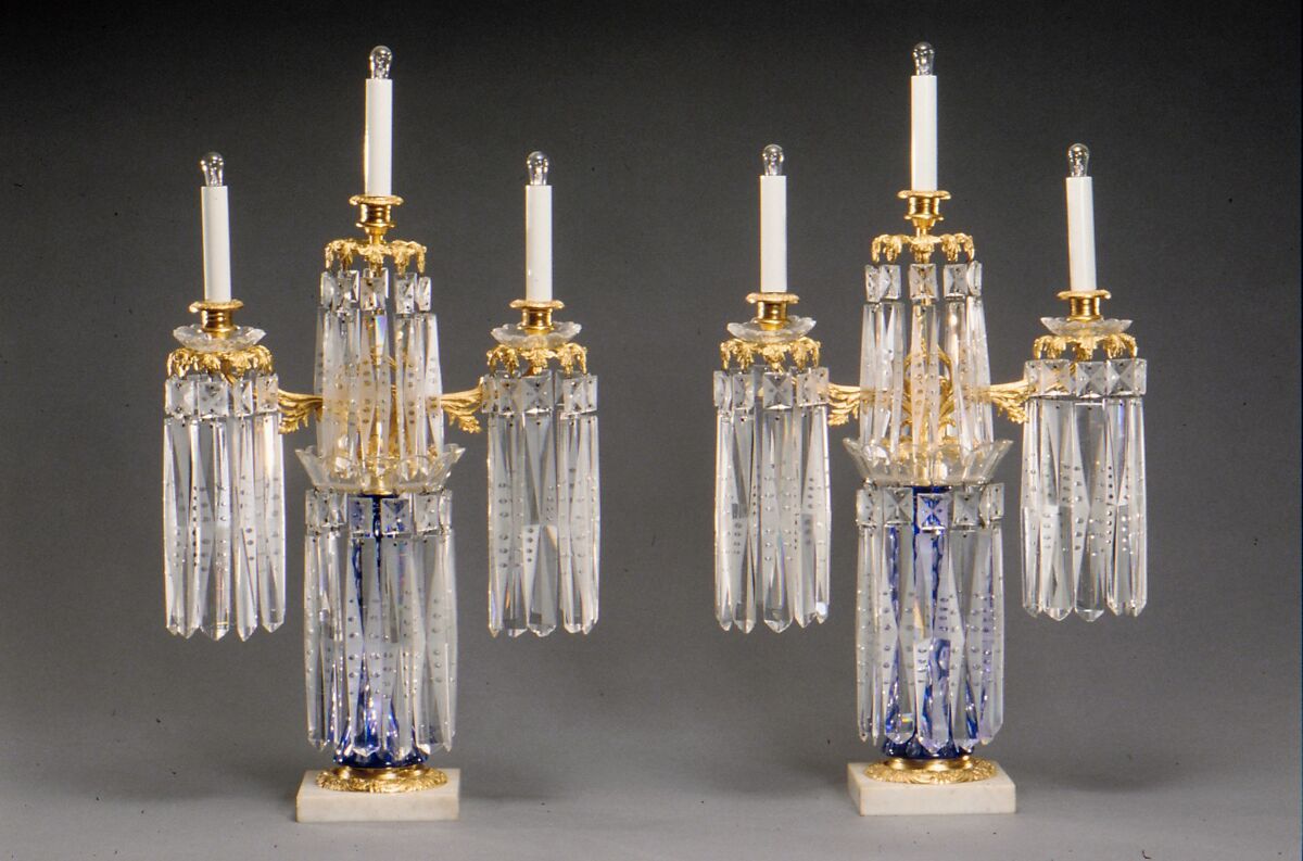 Girandole, Probably New England Glass Company (American, East Cambridge, Massachusetts, 1818–1888), Cased and cut blown glass, marble, American