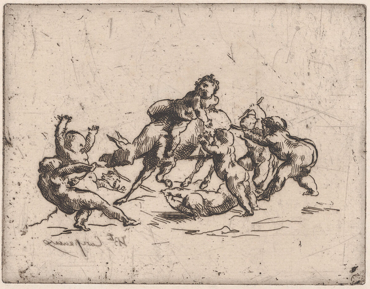 Bacchanale with Children and Donkey, Jean-Baptiste Carpeaux (French, Valenciennes 1827–1875 Courbevoie), Etching 