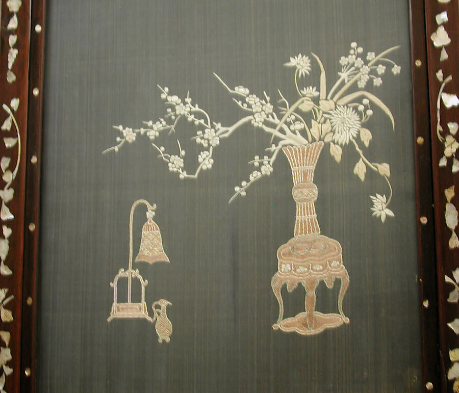 Embroidered Panel (from set of four), Silk, metallic thread, China