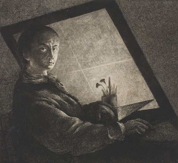Self-Portrait with Etching Plate, Jean Pierre Norblin de la Gourdaine (French, Misy-Fault-Yonne 1745–1830 Paris), Etching, drypoint and engraving 