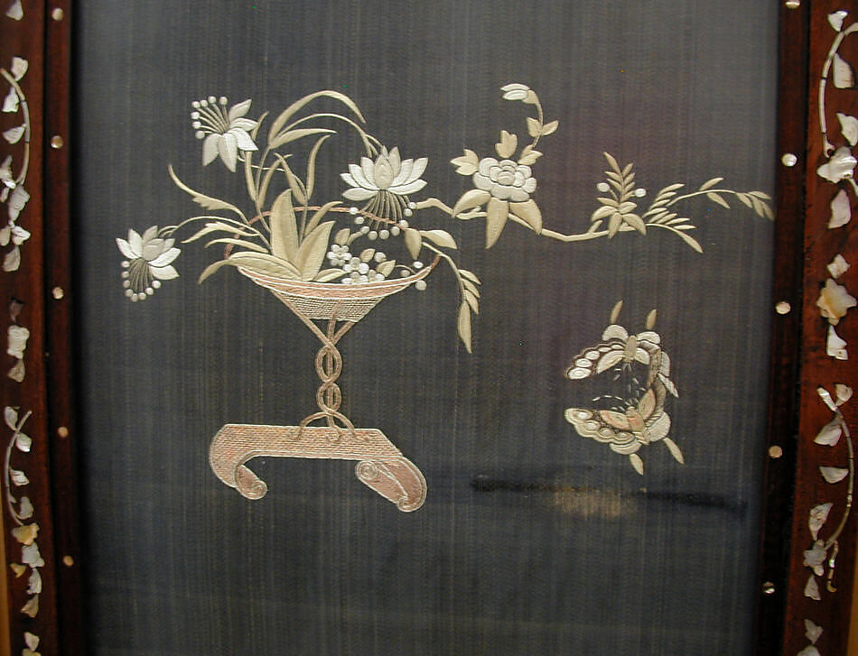 Embroidered Panel (from set of four), Silk, metallic thread, China