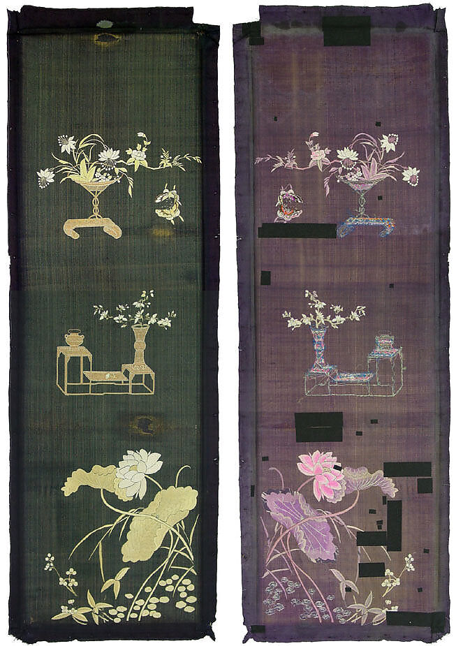 Embroidered Panel (from set of four), Silk, metallic thread, China 