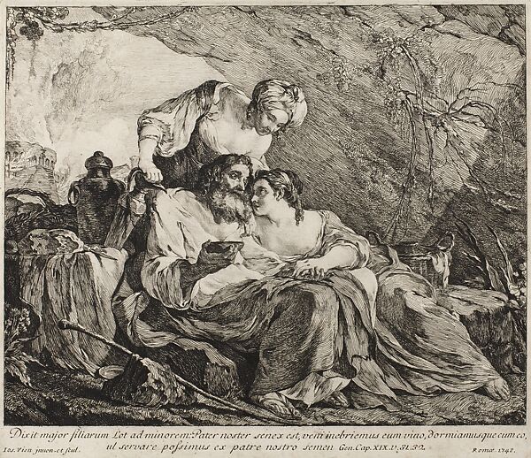 Lot and His Daughters, Joseph Marie Vien (French, Montpellier 1716–1809 Paris), Etching 
