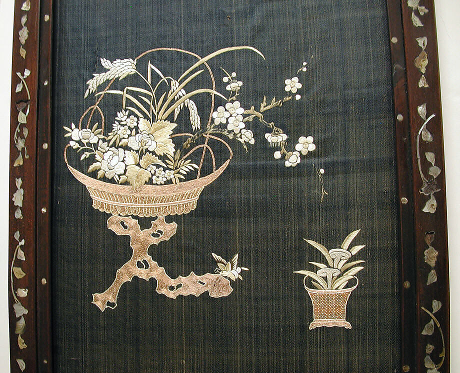 Embroidered Panel (from set of four), Silk, metallic thread, China