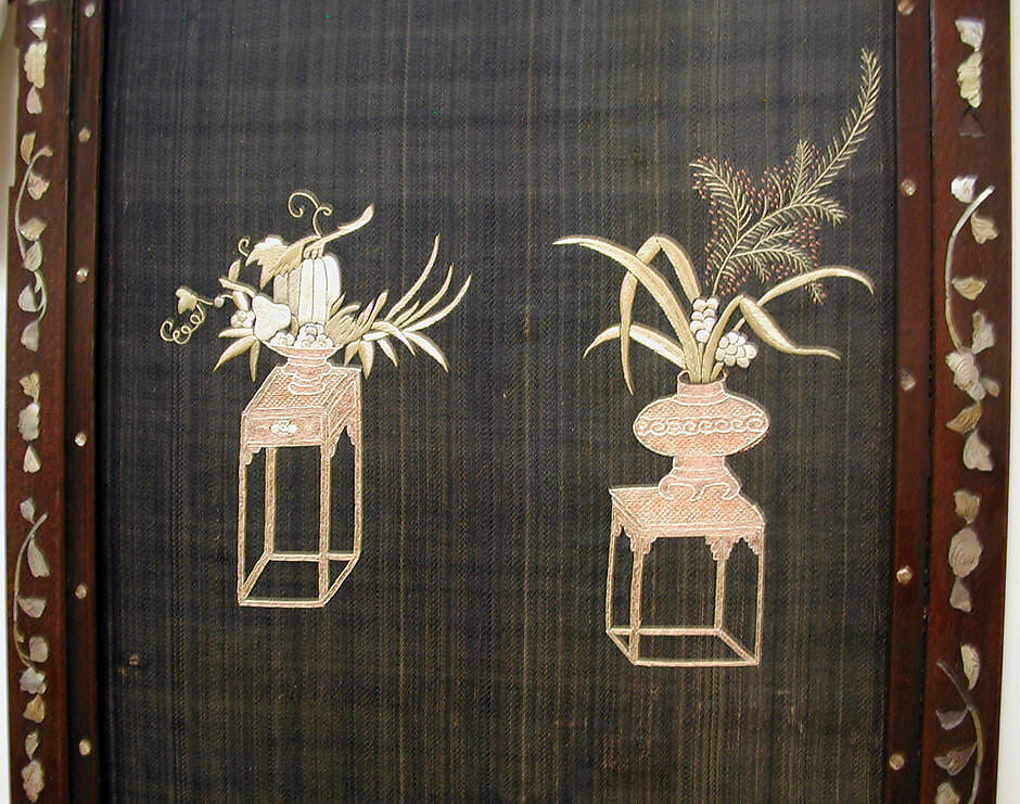Embroidered Panel (from set of four), Silk, metallic thread, China