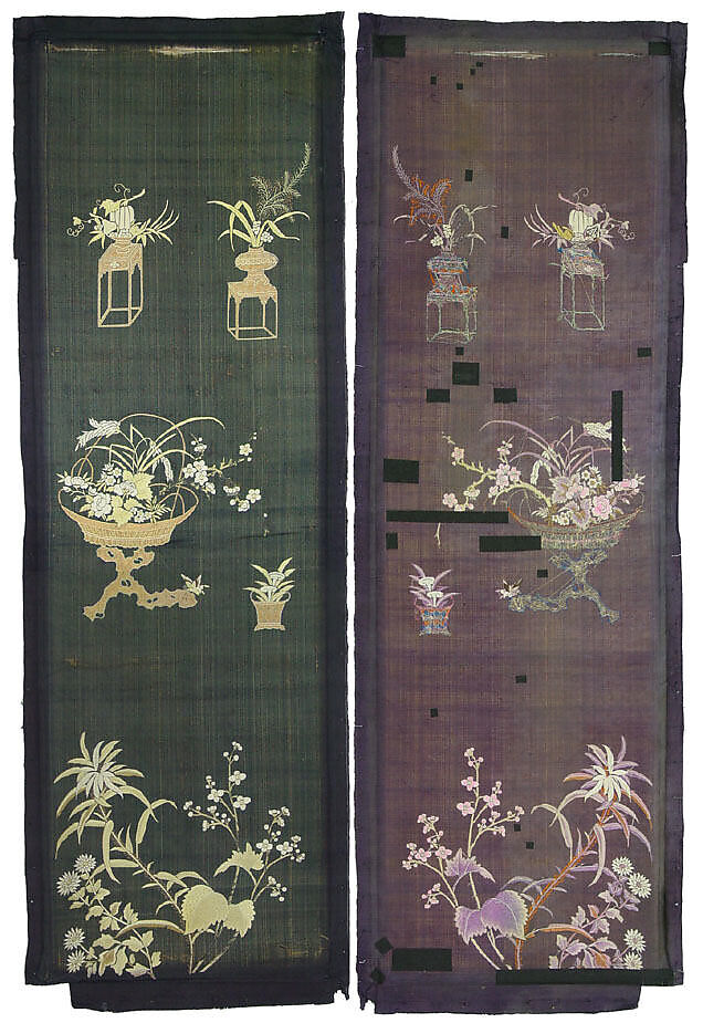 Embroidered Panel (from set of four), Silk, metallic thread, China 