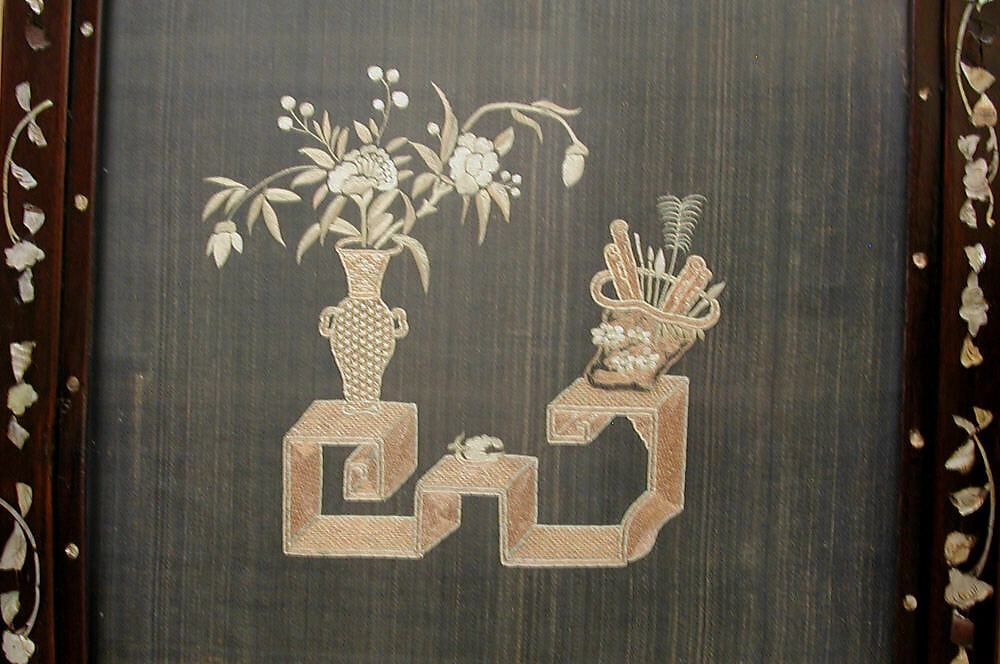Embroidered Panel (from set of four), Silk, metallic thread, China