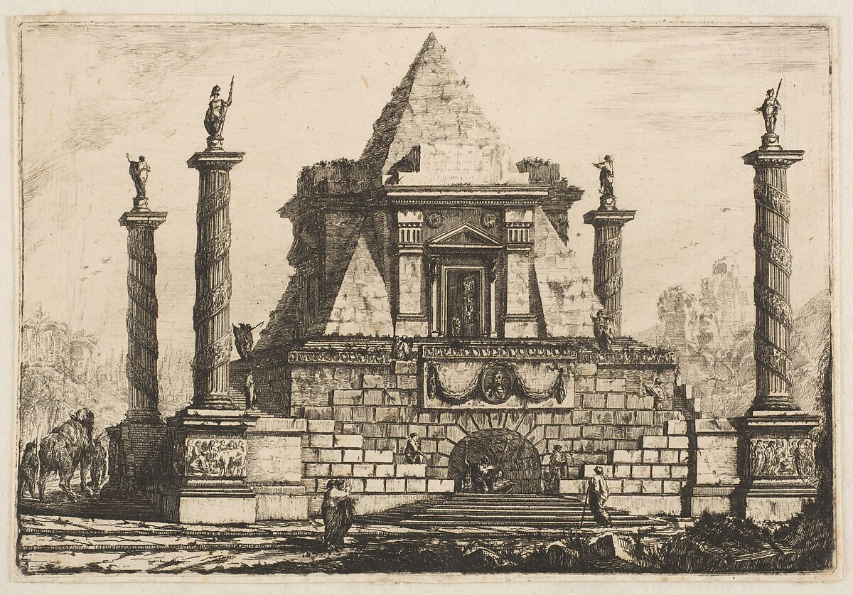 View of a Funerary Monument and Crypt, Pierre Moreau  French, Etching