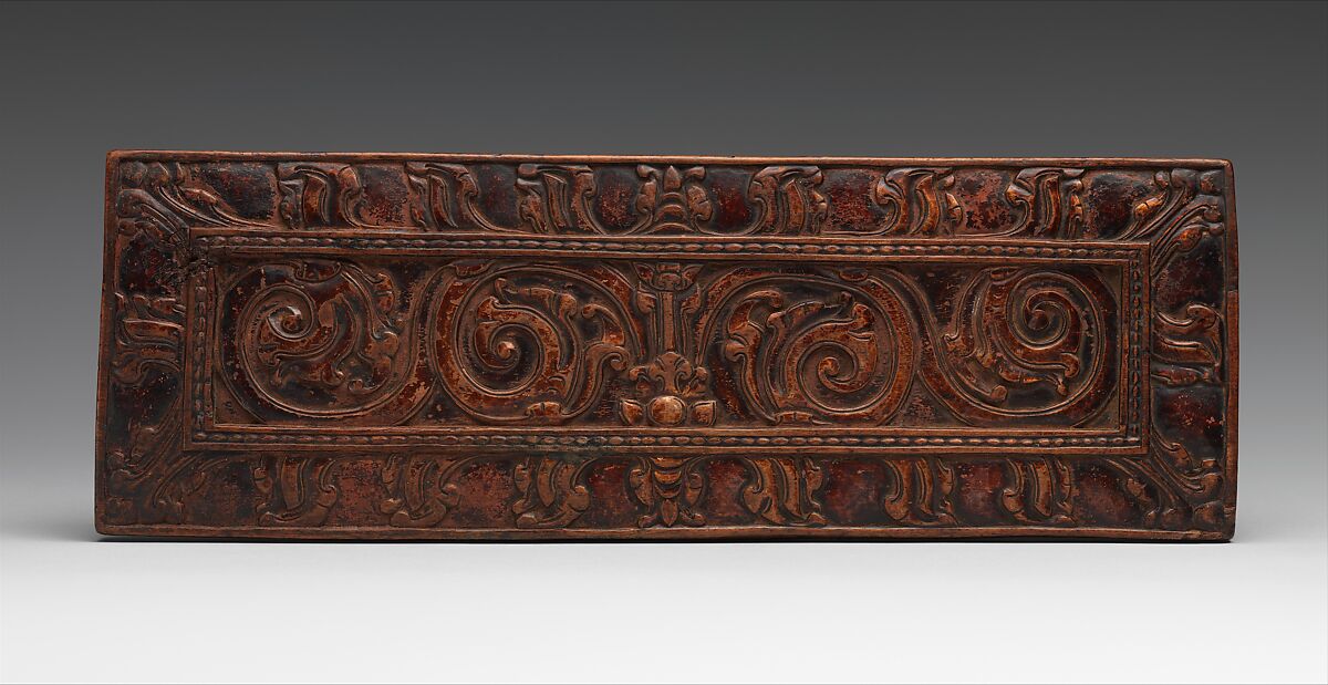 Interior of a Manuscript Cover: Manjuvajra Embracing His Consort, with Attendant Lamas, Distemper on wood, Tibet