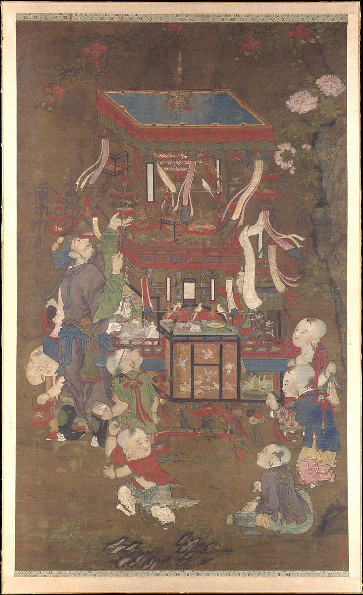 Bird peddler, Unidentified artist  , active late 15th–early 16th century, Hanging scroll; ink and color on silk, China 