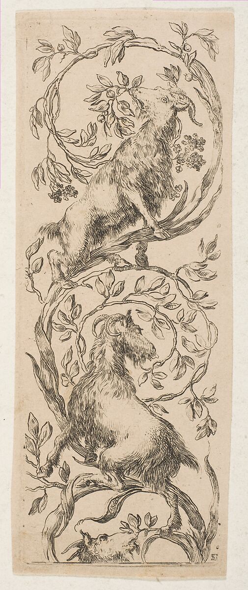 Two Goats Nibbling Branches, Stefano della Bella (Italian, Florence 1610–1664 Florence), Etching 