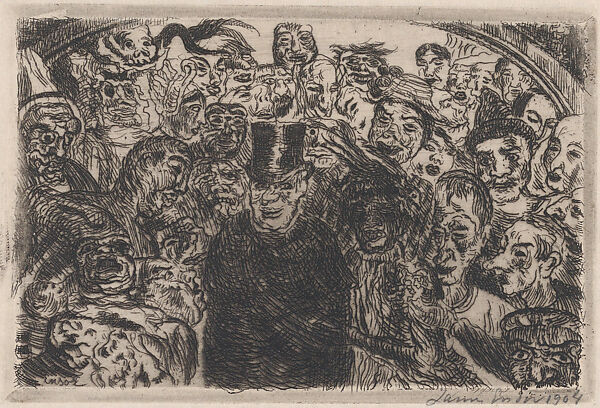 Perplexed Masks, James Ensor (Belgian, Ostend 1860–1949 Ostend), Etching 