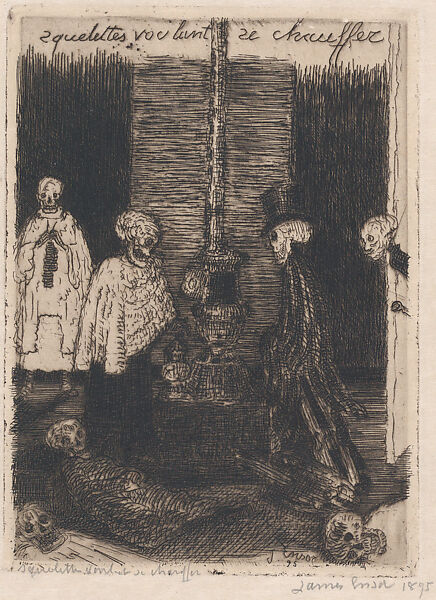 Skeletons Seeking Warmth, James Ensor (Belgian, Ostend 1860–1949 Ostend), Etching 