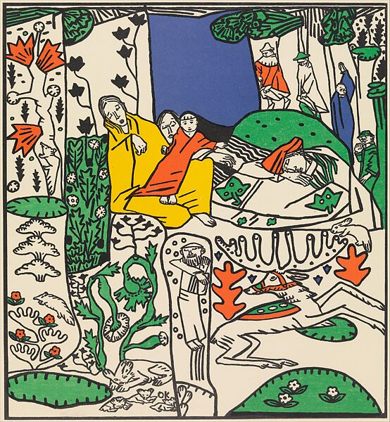 Die Schalfenden (The Sleeping) from the series Die Träumenden Knabe (The Dreaming Boys), Oskar Kokoschka (Austrian, Pöchlarn 1886–1980 Montreux), Color lithograph
