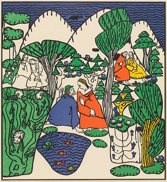 Paare im Gespräch (Couples in Conversation) from the series Die Träumenden Knabe (The Dreaming Boys), Oskar Kokoschka (Austrian, Pöchlarn 1886–1980 Montreux), Color lithograph