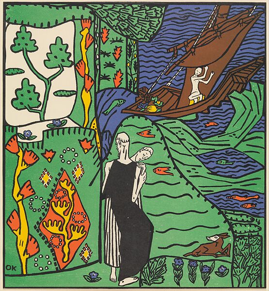 Das Segelschiff (The Sailboat) from the series Die Träumenden Knabe (The Dreaming Boys), Oskar Kokoschka (Austrian, Pöchlarn 1886–1980 Montreux), Color lithograph