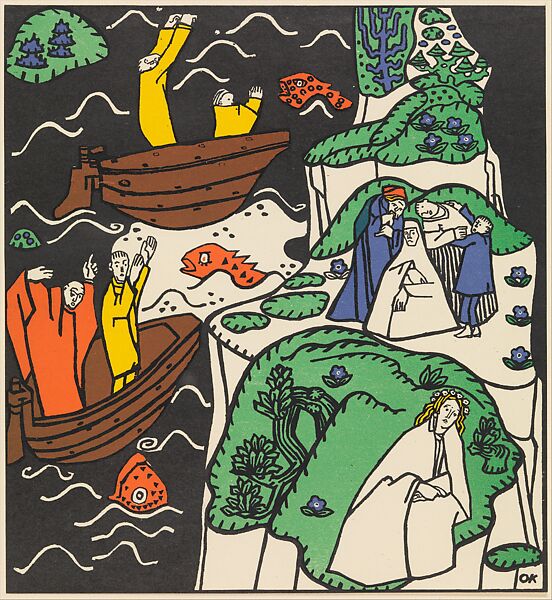 Die Schiffer rufen (The Sailors Call) from the series Die Träumenden Knabe (The Dreaming Boys), Oskar Kokoschka (Austrian, Pöchlarn 1886–1980 Montreux), Color lithograph
