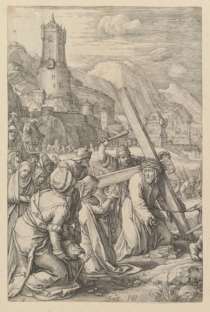 Christ Carrying the Cross, from "The Passion of Christ", Hendrick Goltzius (Netherlandish, Mühlbracht 1558–1617 Haarlem), Engraving 