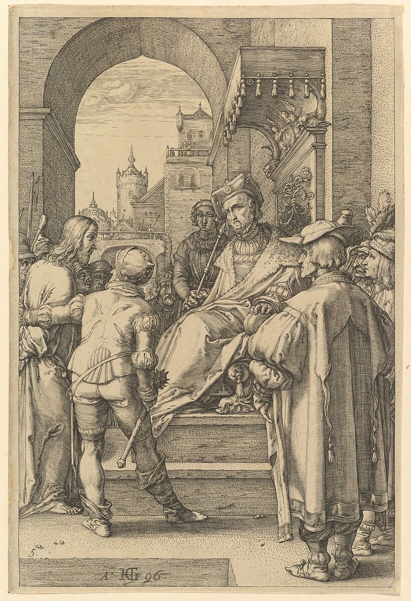 Christ Before Pilate, from "The Passion of Christ", Hendrick Goltzius (Netherlandish, Mühlbracht 1558–1617 Haarlem), Engraving 