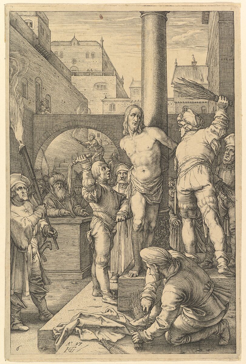 The Flagellation, from "The Passion of Christ", Hendrick Goltzius (Netherlandish, Mühlbracht 1558–1617 Haarlem), Engraving 