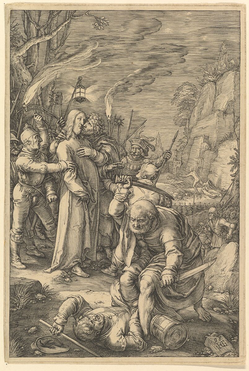 The Betrayal of Christ, from "The Passion of Christ", Hendrick Goltzius (Netherlandish, Mühlbracht 1558–1617 Haarlem), Engraving; second state of two 