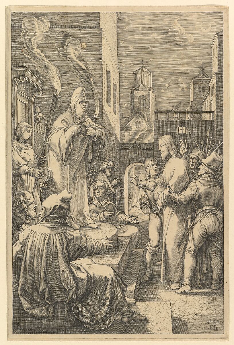 Christ Before Caiaphas, from "The Passion of Christ", Hendrick Goltzius (Netherlandish, Mühlbracht 1558–1617 Haarlem), Engraving 