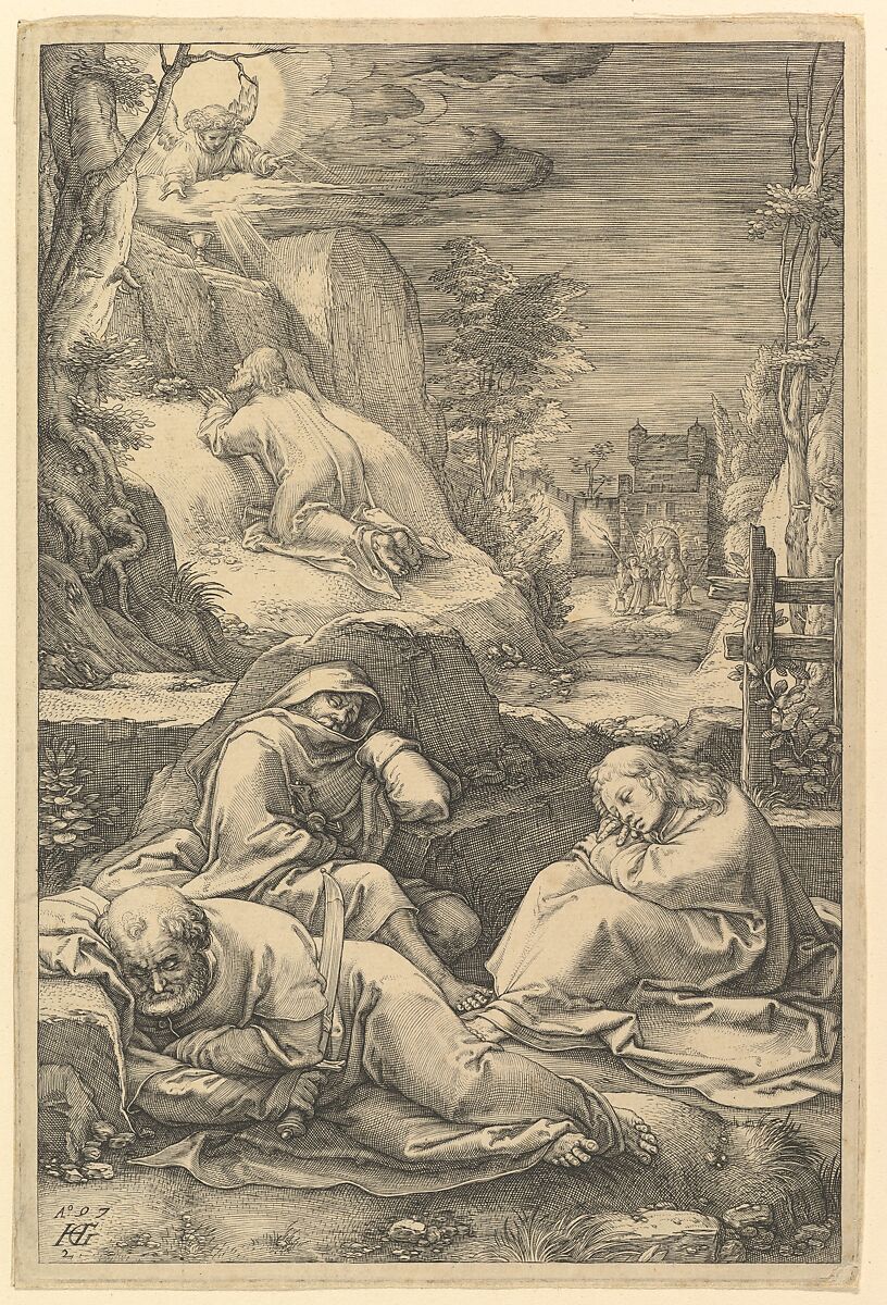 The Agony in the Garden, from "The Passion of Christ", Hendrick Goltzius (Netherlandish, Mühlbracht 1558–1617 Haarlem), Engraving 