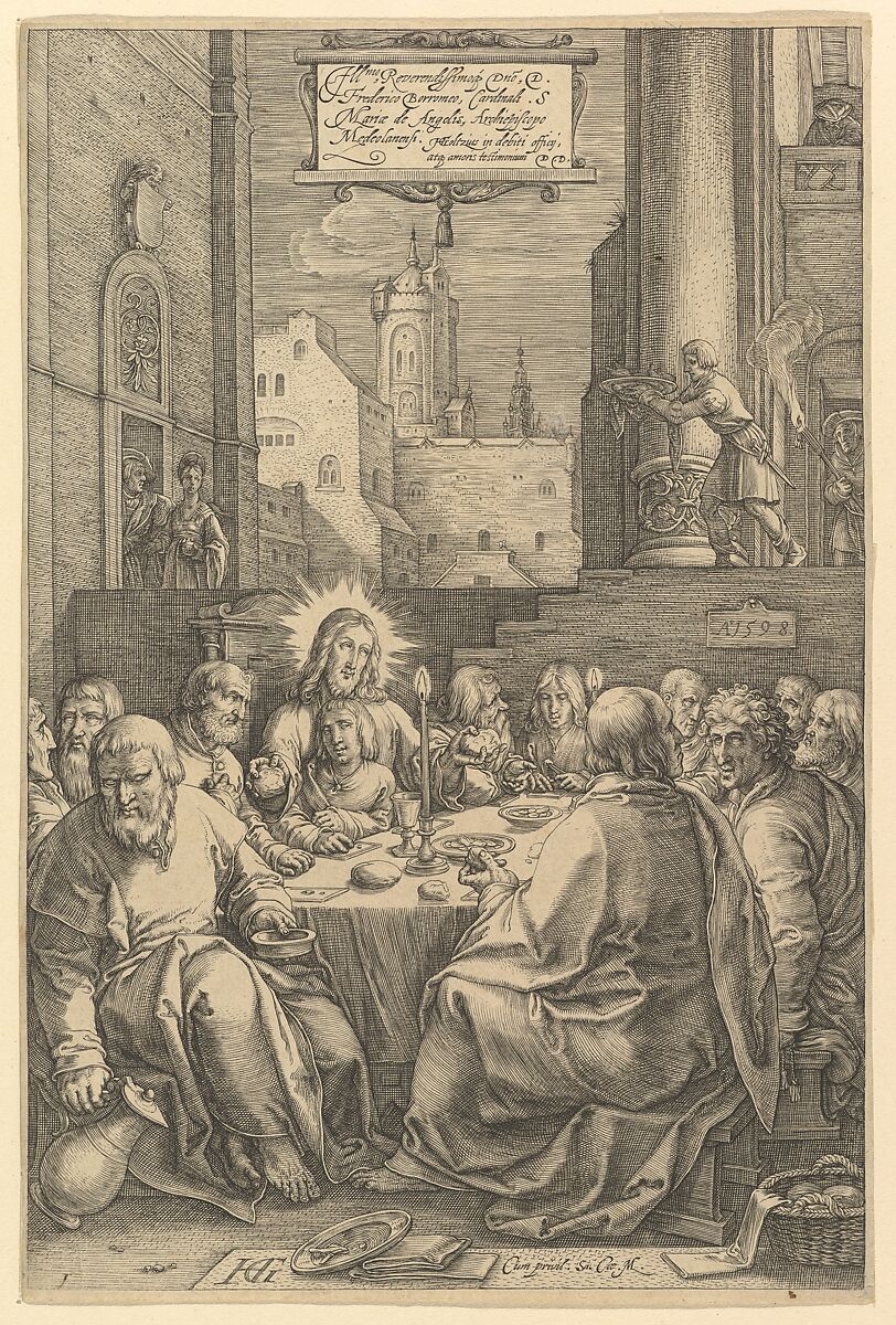 The Last Supper, from "The Passion of Christ", Hendrick Goltzius (Netherlandish, Mühlbracht 1558–1617 Haarlem), Engraving; first state of three 