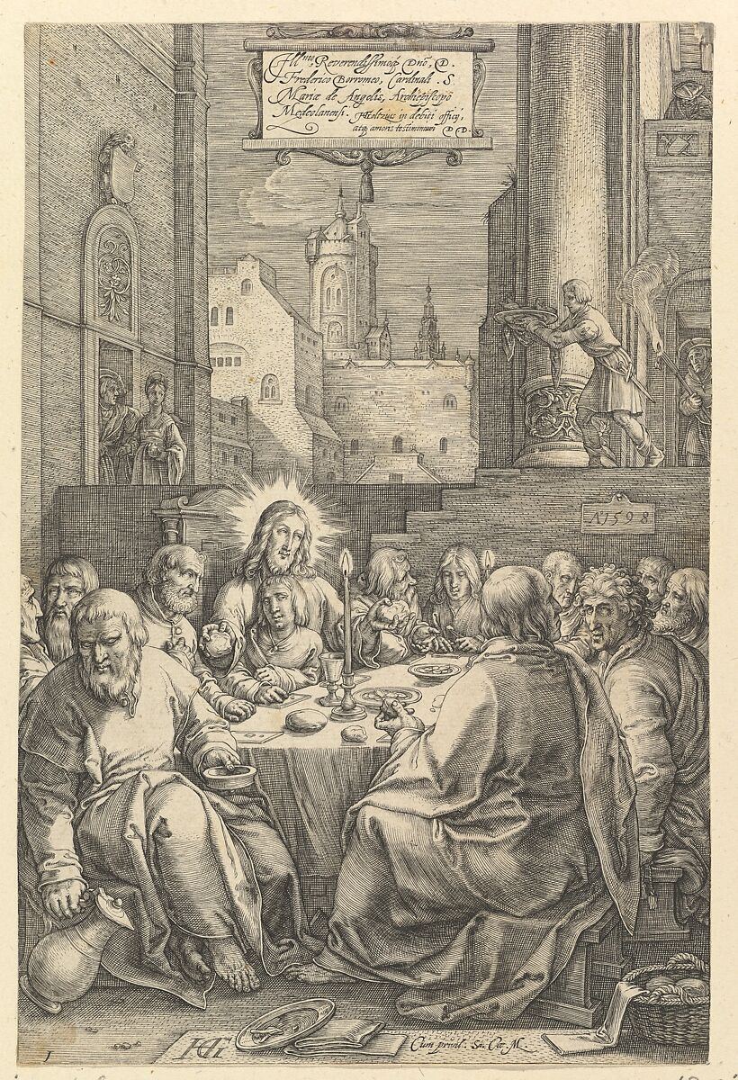 The Last Supper, from "The Passion of Christ", Hendrick Goltzius (Netherlandish, Mühlbracht 1558–1617 Haarlem), Engraving; presumably first state of three 