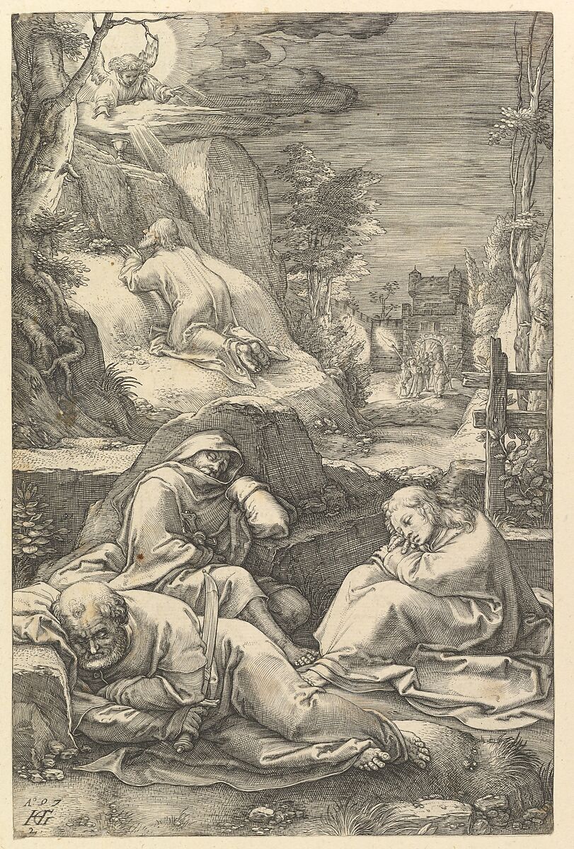 The Agony in the Garden, from "The Passion of Christ", Hendrick Goltzius (Netherlandish, Mühlbracht 1558–1617 Haarlem), Engraving 