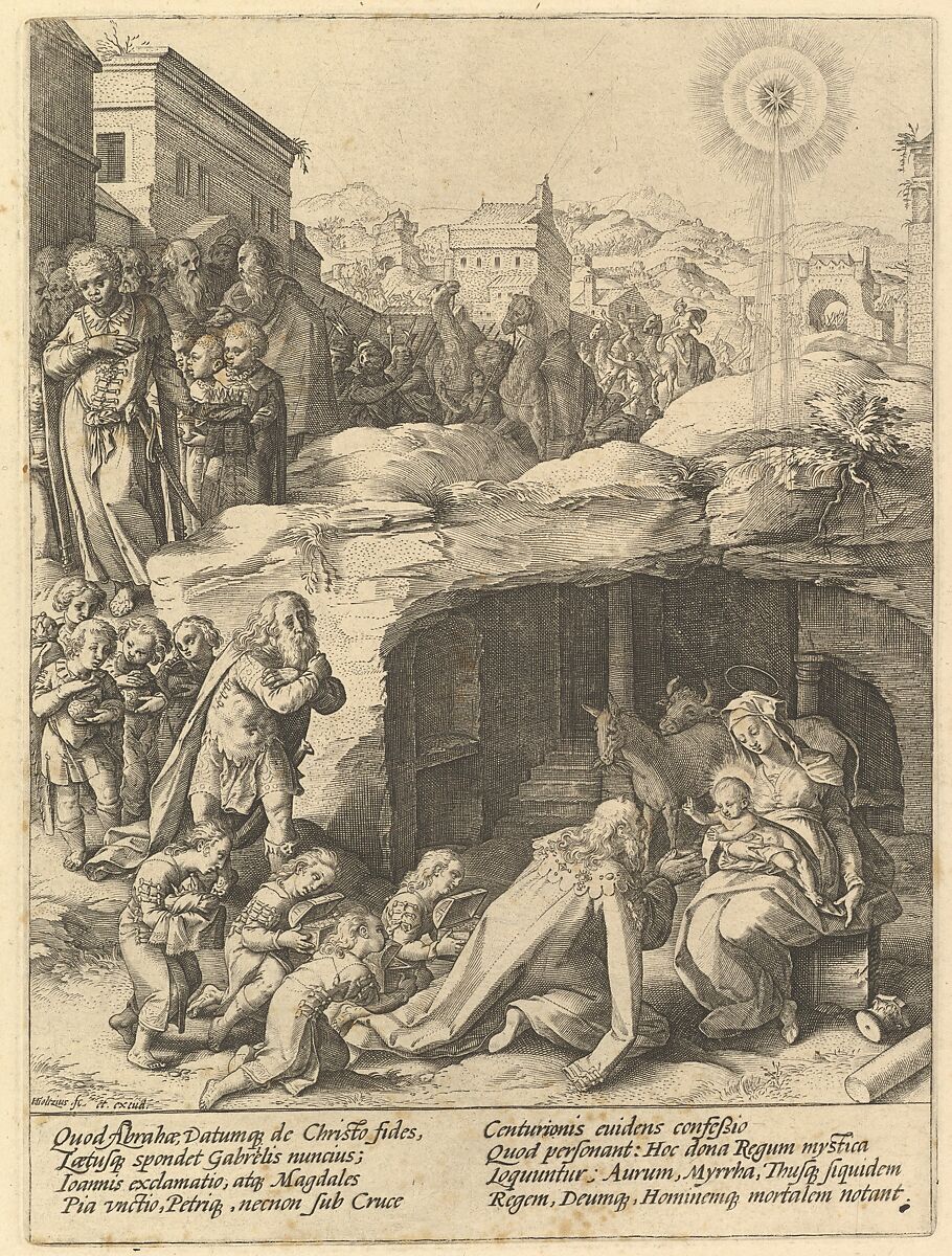 The Adoration of the Magi, Hendrick Goltzius (Netherlandish, Mühlbracht 1558–1617 Haarlem), Engraving;second state of three 