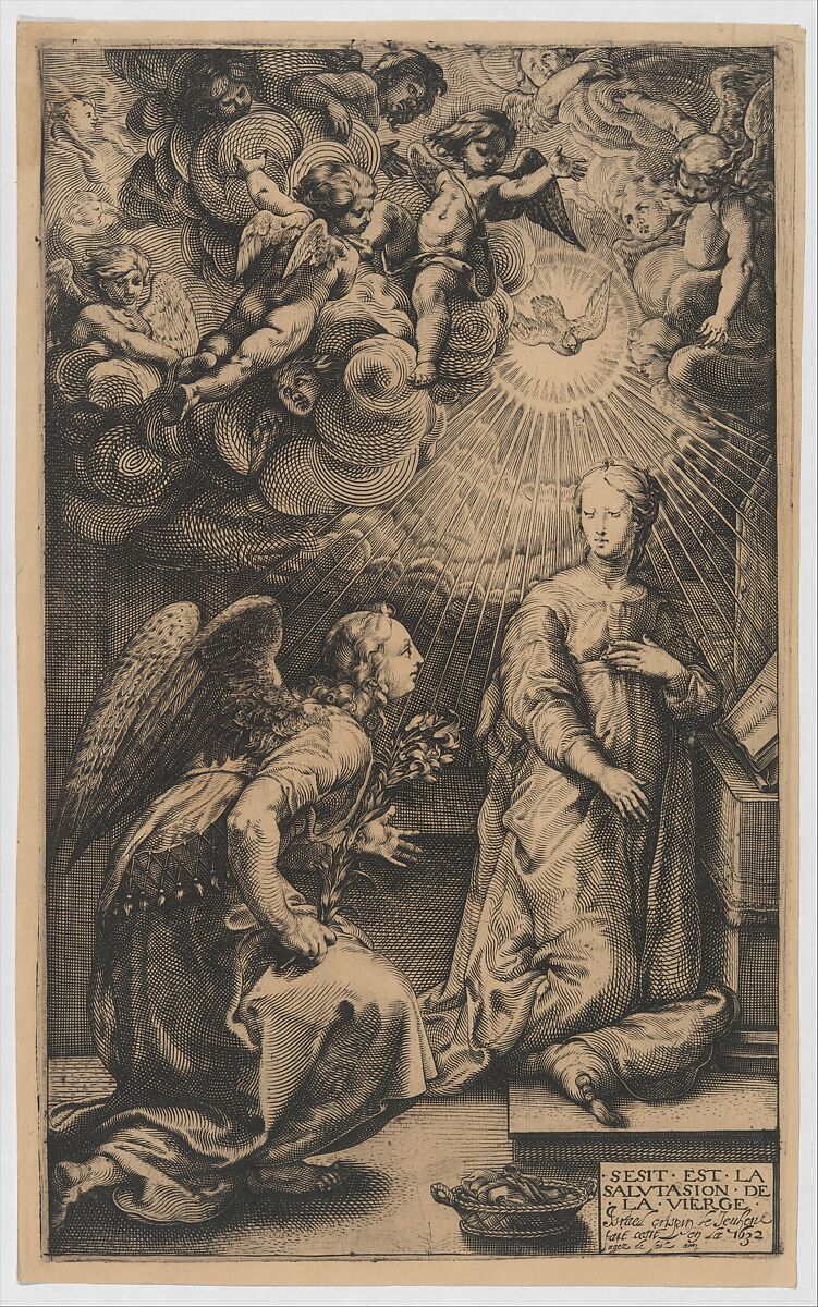 The Annunciation, Israël Crispin le Jeune (French, born 1616), Engraving 