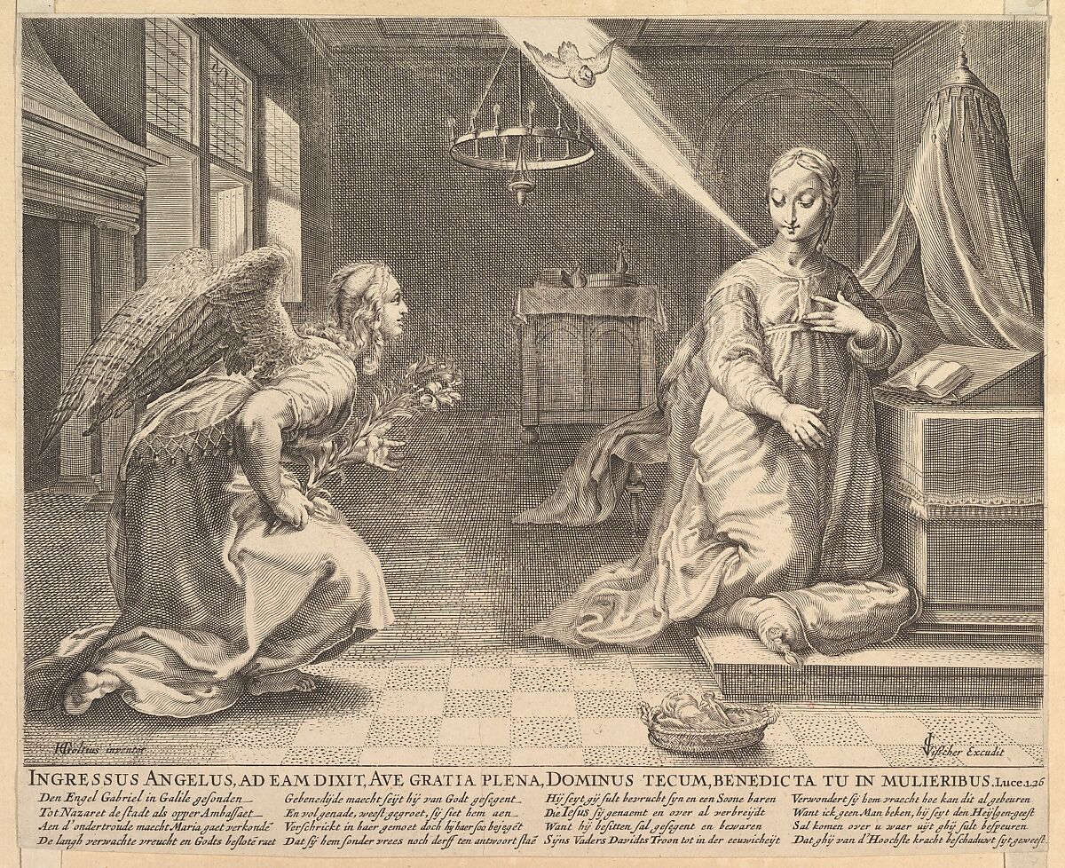 The Annunciation, After Hendrick Goltzius (Netherlandish, Mühlbracht 1558–1617 Haarlem), Engraving 