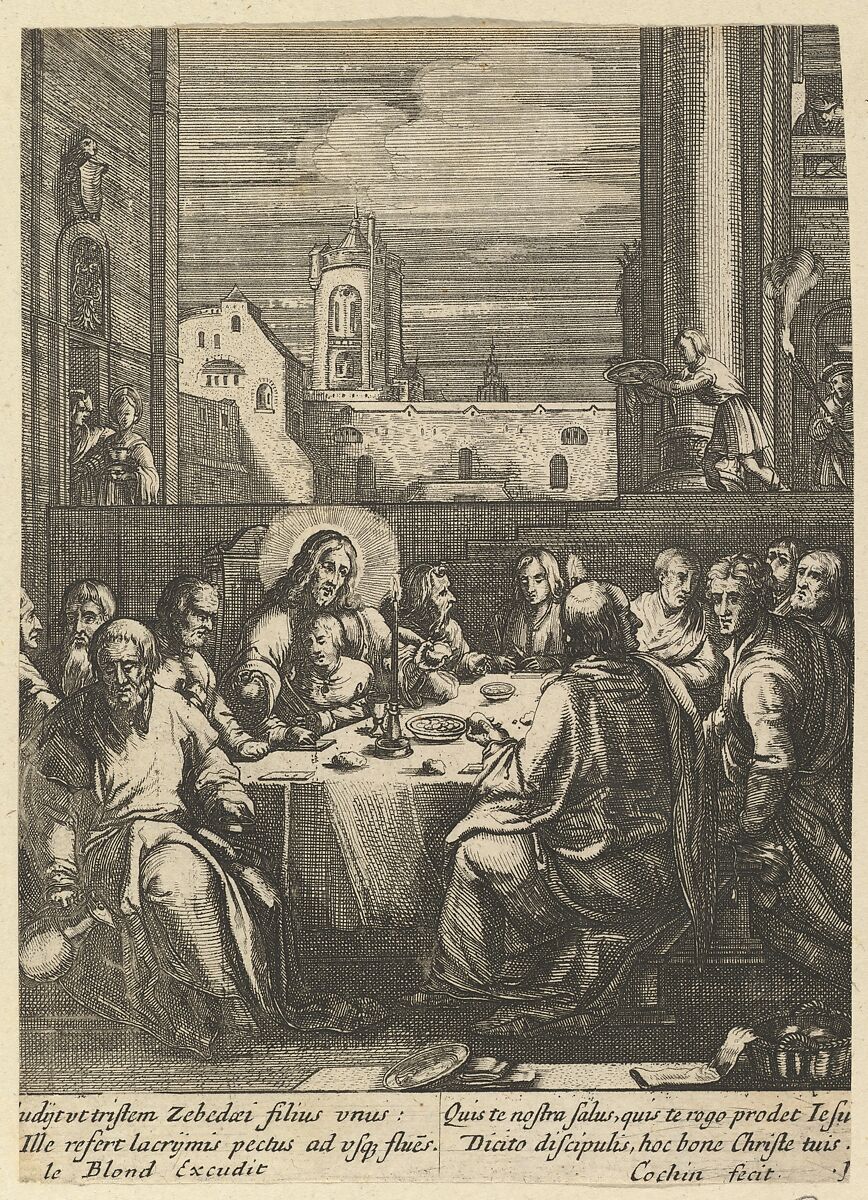 The Last Supper, from "The Passion of Christ", Nicolas Cochin (French, Troyes 1610–1686 Paris), Etching 