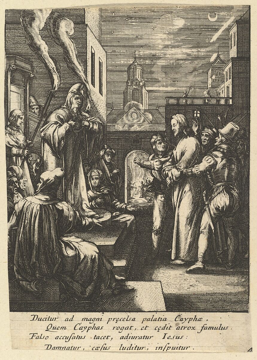 Christ Before Caiaphus, from "The Passion of Christ", Nicolas Cochin (French, Troyes 1610–1686 Paris), Etching 