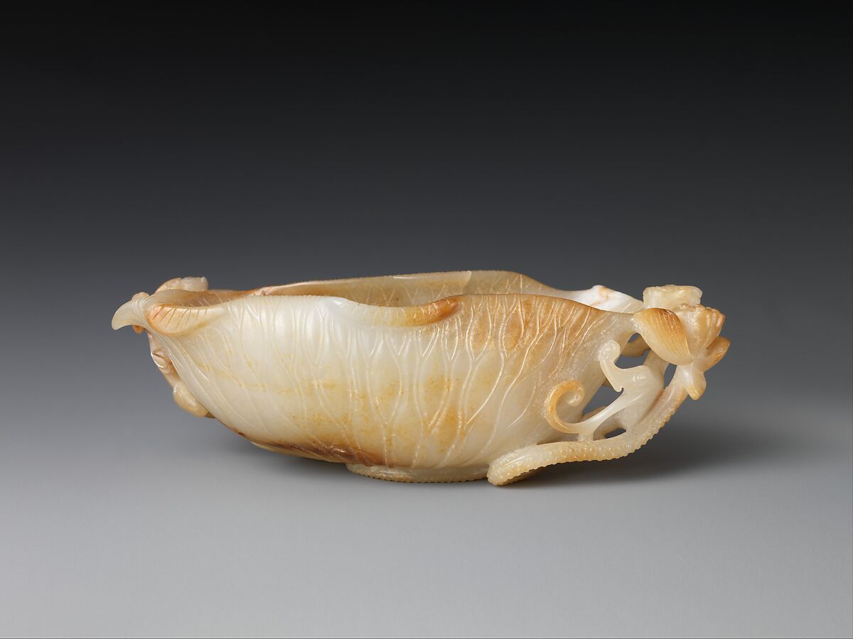 Brush washer in the shape of lotus leaf with chi dragons, Jade (nephrite), China